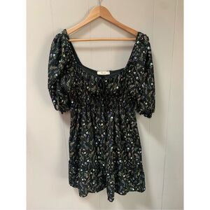 Molly Green Floral Print Baby Doll Dress M
